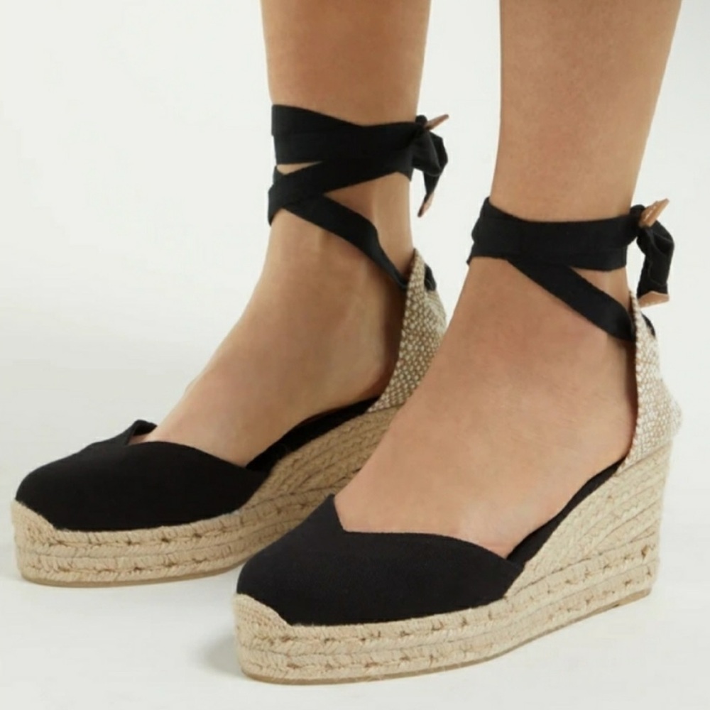 Castañer Carina Wedge Espadrilles Black Ribbon